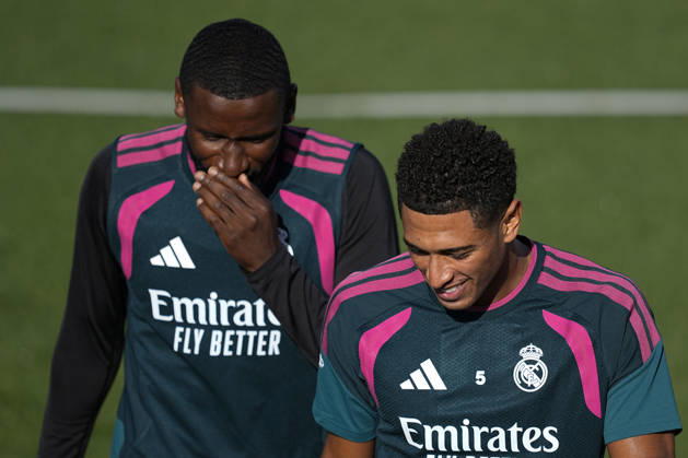 August 25, 2026, Valdebebas, Madrid, Spain: Jude Bellingham and Antonio Rudiger during the training day of Real Madrid ahead the Spanish League, LaLiga EA Sports, football match against Real Sociedad at Ciudad Deportiva Real Madrid on August 25, 2026, in Valdebebas, Madrid, Spain. Valdebebas Spain - ZUMAa181 20260825_zaa_a181_005 Copyright: xOscarxJ.xBarrosox