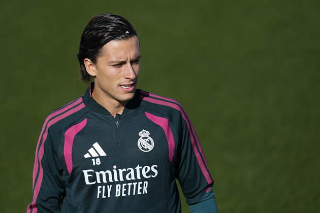August 25, 2026, Valdebebas, Madrid, Spain: Alvaro Carreras during the training day of Real Madrid ahead the Spanish League, LaLiga EA Sports, football match against Real Sociedad at Ciudad Deportiva Real Madrid on August 25, 2026, in Valdebebas, Madrid, Spain. Valdebebas Spain - ZUMAa181 20260825_zaa_a181_010 Copyright: xOscarxJ.xBarrosox