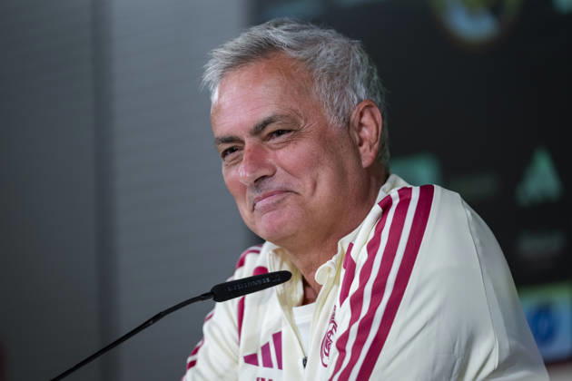 Real Madrid press conference, PK, Pressekonferenz Jose Mourinho, head coach of Real Madrid CF, speaks during the press conference ahead of their LaLiga EA Sports football match against Real Sociedad at Ciudad Real Madrid on August 25, 2026 in Madrid, Spain. Madrid Ciudad Real Madrid Madrid Spain Copyright: xAlbertoxGardinx AGardin_20260825_Foot_Rea_Mad_Tra_0208