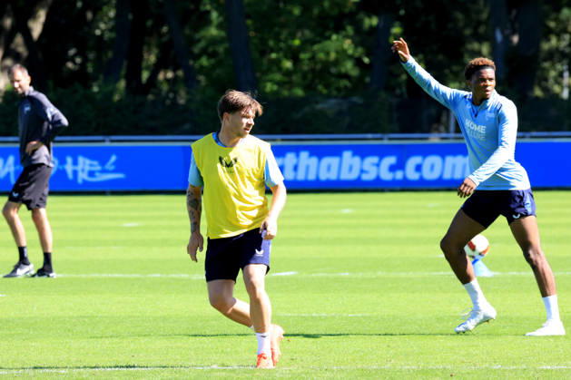 25.08.2026, DEU GER, Fussball , 2.Fussballbundesliga, Saison 2026 2027, Sportforum, Hertha BSC, Training Mads Pedersen ( Hertha BSC Berlin 66 ), Farid Alfa-Ruprecht ( Hertha BSC Berlin 20 ) 2. Liga: DFB DFL regulations prohibit any use of photographs as image sequences and or quasi-video) Berlin Sportforum Berlin Deutschland Copyright: xNordphotox xEnglerx