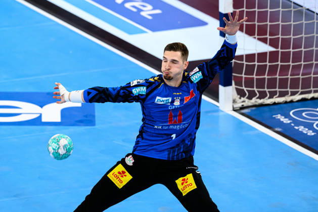 Muenchen: HBL Super Cup 2026 - SC Magdeburg - Fuechse Berlin Torhueter Dominik Kuzmanovic (SC Magdeburg) Muenchen SAP Garden Bayern Deutschland