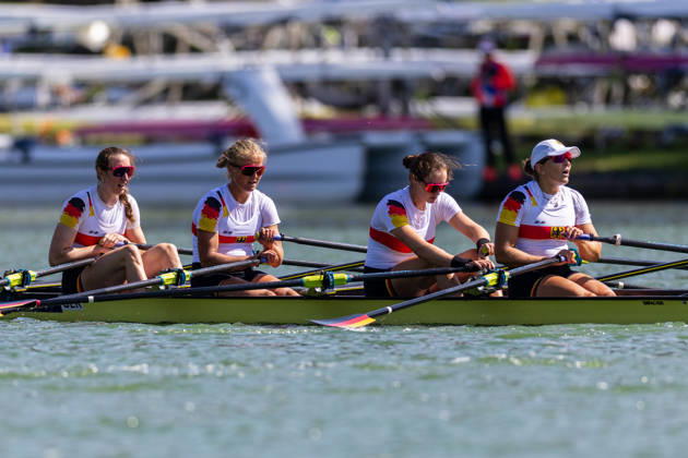 World Rowing Championships AMSTERDAM, NL - AUGUST 25: Maren Voelz, Juliane Faralisch, Johanna Debus and Frauke Hundeling of Germany during World Rowing Championships at Bosbaan on August 25, 2026 in Amsterdam, Netherlands. Amsterdam Bosbaan Netherlands Content not available for redistribution in The Netherlands directly or indirectly through any third parties. Copyright: xMarcelxvanxPlateringenx