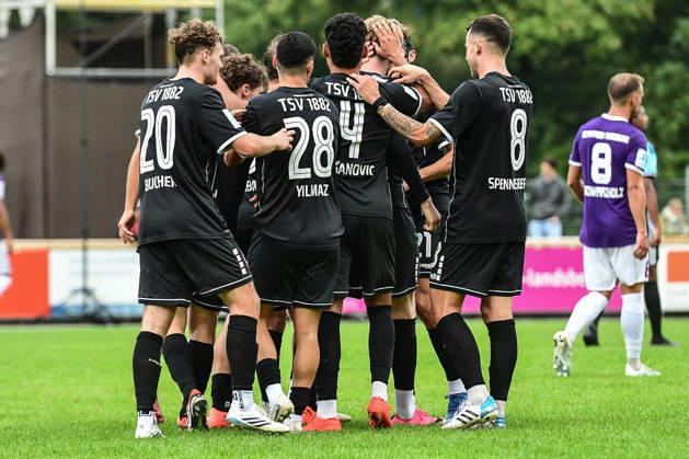 Totopokal 3. Runde 2026 27; 25.08.2026, TSV Landsberg vs. TSV Schwaben Jubel bei den Landsberger nach dem erneuten Führungstreffer 2:1,Totopokal 3. Runde 2026 27; 25.08.2026, TSV Landsberg vs. TSV Schwaben Augsburg; Sportzentrum Landsberg Copyright: xBEAUTIFULxSPORTS Märklx