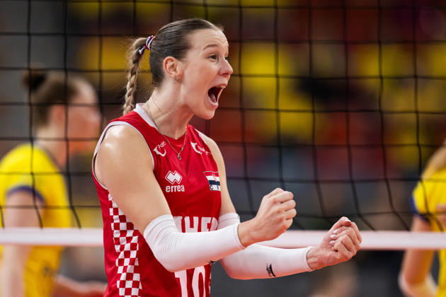260825 Luna Becic of Croatia celebrates during the CEV EuroVolley 2026 group stage volleyball match between Sweden and Croatia on August 25, 2026 in Gothenburg. Photo: Mathias Bergeld BILDBYRAN kod MB MB1406 volleyboll volleyball cev eurovolley 2026 volleyboll-em sverige croatia sweden day 5 dam bbeng kroatien women kvinner celebration jubel Copyright: MATHIASxBERGELD BB260825MB019