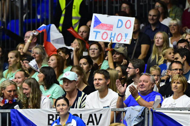 Czech fans during the Women s European Volleyball Championships Group B match Czech Republic vs Ukraine, on August 25, 2026, in Brno, Czech Republic. (CTKxPhoto VaclavxSalek) CTKPhotoP2026082505838  CTKPhotoP2026082505838