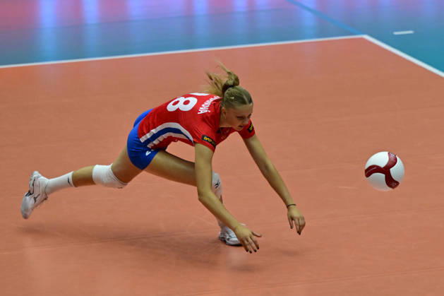 Bara Rejmanova of Czech Republic in action during the Women s European Volleyball Championships Group B match Czech Republic vs Ukraine, on August 25, 2026, in Brno, Czech Republic. (CTKxPhoto VaclavxSalek) CTKPhotoP2026082505867  CTKPhotoP2026082505867