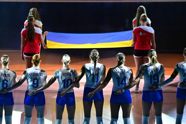 Women volleyball team of Ukraine before the Women s European Volleyball Championships Group B match Czech Republic vs Ukraine, on August 25, 2026, in Brno, Czech Republic. (CTKxPhoto VaclavxSalek) CTKPhotoP2026082505985  CTKPhotoP2026082505985