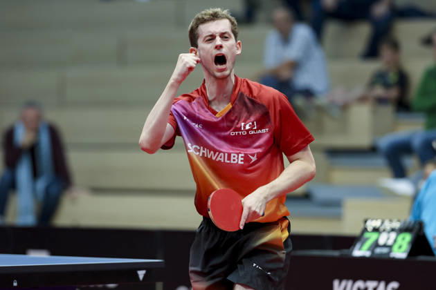 Cedric Meissner (TTC Schwalbe Bergneustadt) jubelt waehrend des Spiels der 1. Tischtennis-Bundesliga der Herren zwischen dem TTC Schwalbe Bergneustadt und dem TTC RhoenSprudel Fulda-Maberzell, Burstenhalle am 25. August 2026 in Bergneustadt, Deutschland. (Foto von Marco Steinbrenner DeFodi Images) +++ Cedric Meissner (TTC Schwalbe Bergneustadt) cheers during the 1st Men s Table tennis, Tischtennis Bundesliga match between TTC Schwalbe Bergneustadt and TTC RhoenSprudel Fulda-Maberzell at Burstenhalle on August 25, 2026 in Bergneustadt, Germany. (Photo by Marco Steinbrenner DeFodi Images) (Photo by Marco Steinbrenner DeFodi Images) -