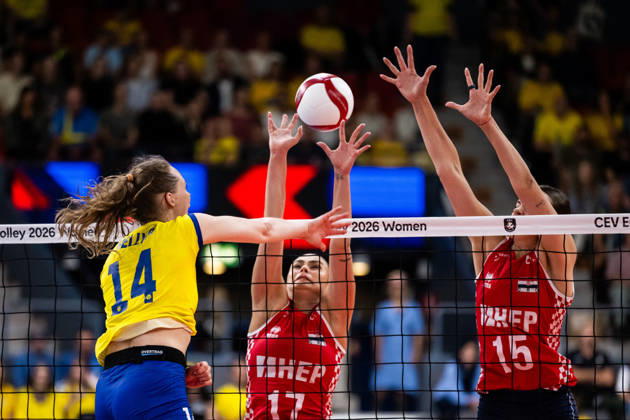 260825 Hanna Hellvig of Sweden during the CEV EuroVolley 2026 group stage volleyball match between Sweden and Croatia on August 25, 2026 in Gothenburg. Photo: Mathias Bergeld BILDBYRAN kod MB MB1406 volleyboll volleyball cev eurovolley 2026 volleyboll-em sverige croatia sweden day 5 dam bbeng kroatien women kvinner Copyright: MATHIASxBERGELD BB260825MB041