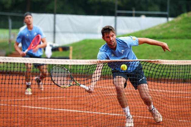 Im Bild: Noah Thurner (GER), Alec Beckley (ZAF) Vasilios Caripi (ZAF) vs. Tom Bittner (GER) Noah Thurner (GER), ATP, Tennis Herren Challenger Schwaben Open, Herren, Doppel, Tennis, Achtelfinale, 25.08.2026 Augsburg Bayern Deutschland