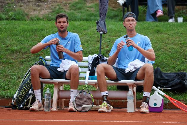 l-r: Im Bild: Noah Thurner (GER), Tom Bittner (GER), Alec Beckley (ZAF) Vasilios Caripi (ZAF) vs. Tom Bittner (GER) Noah Thurner (GER), ATP, Tennis Herren Challenger Schwaben Open, Herren, Doppel, Tennis, Achtelfinale, 25.08.2026 Augsburg Bayern Deutschland