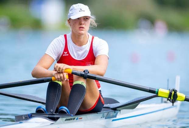 AMSTERDAM - Aurelia-Maxima Katharina Janzen (SUI) in action in the single scull event on the third day of the World Rowing Championships at the Bosbaan in the Amsterdam Forest. IRIS VAN DEN BROEK ANP xVIxANPxSportx xxANPxIVx 566298540 originalFilename: 566298540.jpg