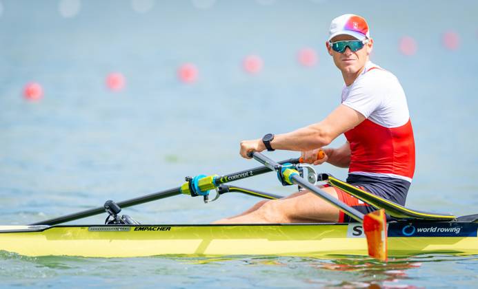 AMSTERDAM - Kai Schaetzle (SUI) in action in the women s single scull parasport event on the third day of the World Rowing Championships at the Bosbaan in the Amsterdam Forest. IRIS VAN DEN BROEK ANP xVIxANPxSportx xxANPxIVx 566301614 originalFilename: 566301614.jpg