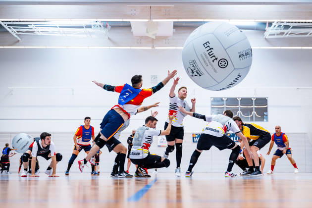 26.08.2026, GER, Kinball Kin-Ball, Frauen Maenner, Saison 26, European Cup 2026 International Open Erfurt Jonas Arnholdt Team Deutschland sind in ihrem ersten Spiel des Turniers auf Spanien sowie dem Switzerland getroffen. 99089 Erfurt Sporthalle Sportanlage Rieths Thüringen Deutschland