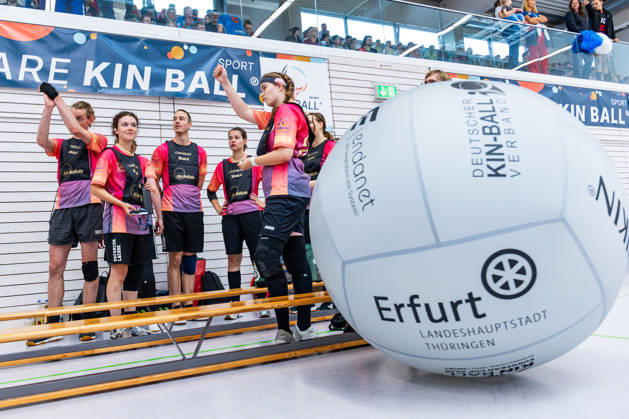 26.08.2026, GER, Kinball Kin-Ball, Frauen Maenner, Saison 26, European Cup 2026 International Open Erfurt Die Erfurter Lachse sind in ihrem ersten Spiel des Turniers auf die TSG Dissen sowie dem TSV Bobingen getroffen. 99089 Erfurt Sporthalle Sportanlage Rieths Thüringen Deutschland