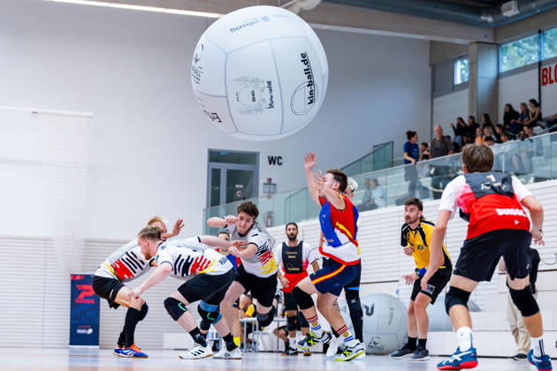 26.08.2026, GER, Kinball Kin-Ball, Frauen Maenner, Saison 26, European Cup 2026 International Open Erfurt Team Deutschland sind in ihrem ersten Spiel des Turniers auf Spanien sowie dem Switzerland getroffen. 99089 Erfurt Sporthalle Sportanlage Rieths Thüringen Deutschland