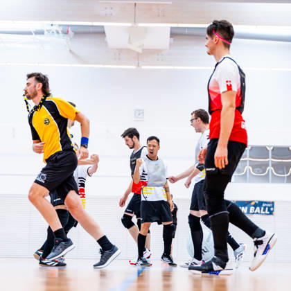 26.08.2026, GER, Kinball Kin-Ball, Frauen Maenner, Saison 26, European Cup 2026 International Open Erfurt Team Deutschland sind in ihrem ersten Spiel des Turniers auf Spanien sowie dem Switzerland getroffen. 99089 Erfurt Sporthalle Sportanlage Rieths Thüringen Deutschland