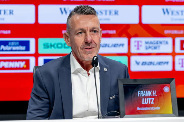Frank Lutz (Vorstandsvorsitzender, Deutscher Eishockey Bund DEB) GER, Eishockey, Pressekonferenz, offizielle Vorstellung neuer Bundestrainer Deutscher Eishockey Bund DEB, 27.08.2026 Foto: HMB Media Franz Feiner Copyright: HMBxMedia FranzxFeiner