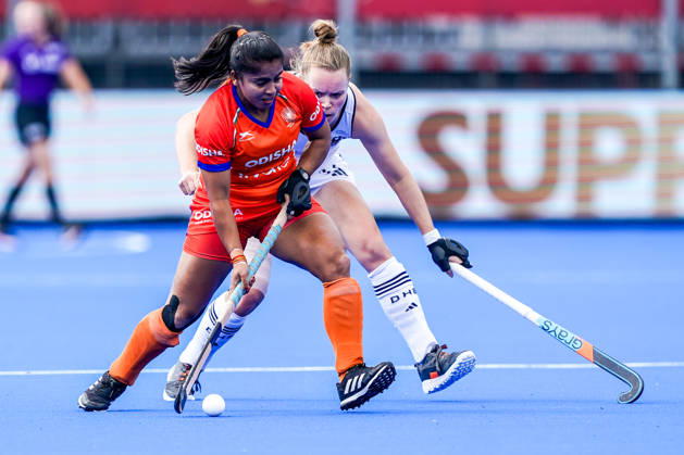 2026-08-27 India v Germany - FIH Hockey World Cup AMSTELVEEN, NETHERLANDS - AUGUST 27: Neha of India, Lena Micheel of Germany during the FIH Hockey World Cup match between India and Germany at Wagener Stadion on August 27, 2026 in Amstelveen, Netherlands. Amstelveen Wagener Stadion Netherlands Content not available for redistribution in The Netherlands directly or indirectly through any third parties. Copyright: xAndrexWeeningx