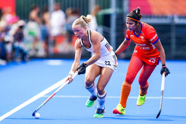 2026-08-27 India v Germany - FIH Hockey World Cup AMSTELVEEN, NETHERLANDS - AUGUST 27: Emma Davidsmeyer of Germany, Navneet Kaur of India during the FIH Hockey World Cup match between India and Germany at Wagener Stadion on August 27, 2026 in Amstelveen, Netherlands. Amstelveen Wagener Stadion Netherlands Content not available for redistribution in The Netherlands directly or indirectly through any third parties. Copyright: xAndrexWeeningx