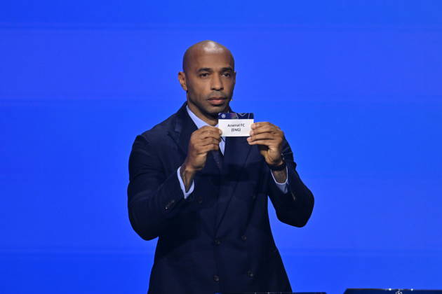 UEFA Champions League 2026 27 league phase draw in Monaco MONACO - AUGUST 27: French former football player Thierry Henry shows the paper slip of Arsenal FC (ENG) during the draw ceremony for the league phase of the 2026-2027 UEFA Champions League football tournament at the Grimaldi Forum in the Principality of Monaco on August 27, 2026. Mustafa Yalcin Anadolu Monaco Monaco. Editorial use only. Please get in touch for any other usage. Copyright: x2026xAnadoluxMustafaxYalcinx