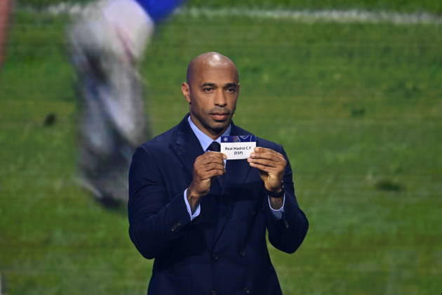 UEFA Champions League 2026 27 league phase draw in Monaco MONACO - AUGUST 27: French former football player Thierry Henry shows the paper slip of Real Madrid CF (ESP) during the draw ceremony for the league phase of the 2026-2027 UEFA Champions League football tournament at the Grimaldi Forum in the Principality of Monaco on August 27, 2026. Mustafa Yalcin Anadolu Monaco Monaco. Editorial use only. Please get in touch for any other usage. Copyright: x2026xAnadoluxMustafaxYalcinx