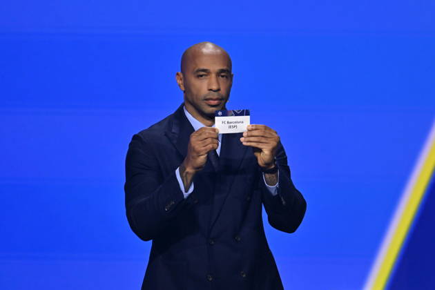 UEFA Champions League 2026 27 league phase draw in Monaco MONACO - AUGUST 27: French former football player Thierry Henry shows the paper slip of FC Barcelona, Barca (ESP) during the draw ceremony for the league phase of the 2026-2027 UEFA Champions League football tournament at the Grimaldi Forum in the Principality of Monaco on August 27, 2026. Mustafa Yalcin Anadolu Monaco Monaco. Editorial use only. Please get in touch for any other usage. Copyright: x2026xAnadoluxMustafaxYalcinx