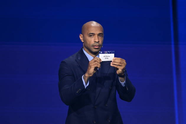 UEFA Champions League 2026 27 league phase draw in Monaco MONACO - AUGUST 27: French former football player Thierry Henry shows the paper slip of AS Roma (ITA) during the draw ceremony for the league phase of the 2026-2027 UEFA Champions League football tournament at the Grimaldi Forum in the Principality of Monaco on August 27, 2026. Mustafa Yalcin Anadolu Monaco Monaco. Editorial use only. Please get in touch for any other usage. Copyright: x2026xAnadoluxMustafaxYalcinx