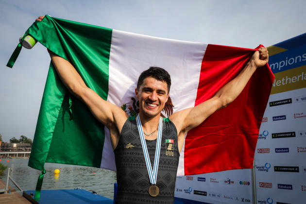RECORD DATE NOT STATED 27th August 2026; Bosbaan, Amsterdam, Holland, Netherlands; 2026 World Rowing Championships, Day Four; the medal ceremony; Mexico Lightweight Mens Single Sculls (LM1x) with Alexis Lopez Garcia gold medallist AnthonyxBenoit