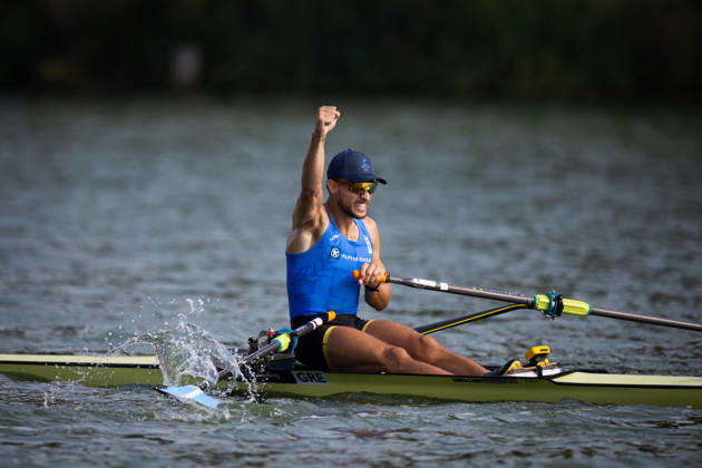 RECORD DATE NOT STATED 27th August 2026; Bosbaan, Amsterdam, Holland, Netherlands; 2026 World Rowing Championships, Day Four; Final A; Greece Lightweight Mens Single Sculls (LM1x) with Petros Gkaidatzis gold medallist AnthonyxBenoit