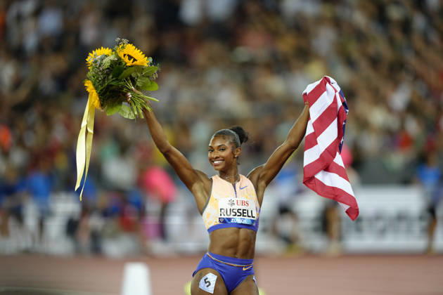 Zürich, Switzerland - August 27: Masai Russell (USA) run for a new world record in the 100m Hurdles Women during the Wanda Diamond League Weltklasse Zürich at Stadion Letzigrund on August 27, 2026 in Zürich, Switzerland. Copyright: xKjetilxWaberx xSPPx Sportspressphoto_SPR217277