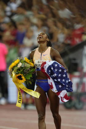 Zürich, Switzerland - August 27: Masai Russell (USA) run for a new world record in the 100m Hurdles Women during the Wanda Diamond League Weltklasse Zürich at Stadion Letzigrund on August 27, 2026 in Zürich, Switzerland. Copyright: xKjetilxWaberx xSPPx Sportspressphoto_SPR217281