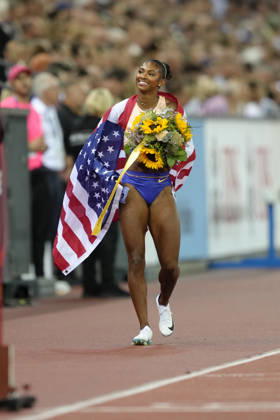 Zürich, Switzerland - August 27: Masai Russell (USA) run for a new world record in the 100m Hurdles Women during the Wanda Diamond League Weltklasse Zürich at Stadion Letzigrund on August 27, 2026 in Zürich, Switzerland. Copyright: xKjetilxWaberx xSPPx Sportspressphoto_SPR217286