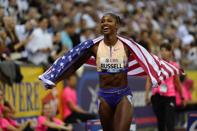 Zürich, Switzerland - August 27: Masai Russell (USA) run for a new world record in the 100m Hurdles Women during the Wanda Diamond League Weltklasse Zürich at Stadion Letzigrund on August 27, 2026 in Zürich, Switzerland. Copyright: xKjetilxWaberx xSPPx Sportspressphoto_SPR217290