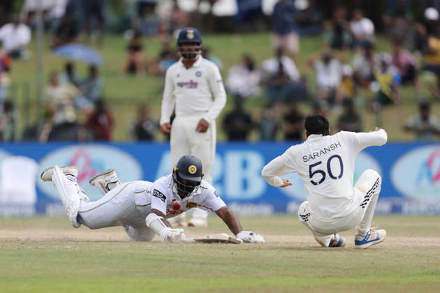 IND vs SL, 2nd Test, Day 5 Colombo Sri Lanka , Aug 27 (ANI): Sri Lanka s Lahiru Kumara drags his bat into the crease to save the run-out on day 5 of the 2nd Test match, at Sinhalese Sports Club ground in Colombo on Thursday. Colombo Sri Lanka Copyright: xANIx ANI_20260827409