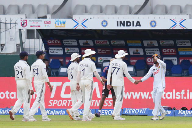 IND vs SL, 2nd Test, Day 5 Colombo Sri Lanka , Aug 27 (ANI): Indian players greet Sri Lankan players after the 2nd test match at Sinhalese Sports Club ground in Colombo on Thursday. Colombo Sri Lanka Copyright: xANIx ANI_20260827424