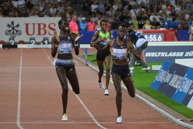 RECORD DATE NOT STATED Kenian Faith Cherotich wins the 3000m steeple at Weltklasse 2026, the Zurich stage of Diamond League - in photo also Kenian Doris Lemngole and Ugandian Peruth Chemutai Copyright: xSergioxBrunettix