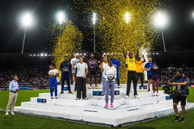 ZÜRICH, SWITZERLAND - AUGUST 27: The wormers podium at Diamond League: Weltklasse Zürich on August 27, 2026 in the Stadion Letzigrund, Zürich, Switzerland. Copyright: xUlfxSchillerx
