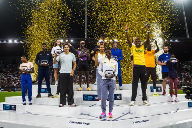 ZÜRICH, SWITZERLAND - AUGUST 27: The wormers podium at Diamond League: Weltklasse Zürich on August 27, 2026 in the Stadion Letzigrund, Zürich, Switzerland. Copyright: xUlfxSchillerx