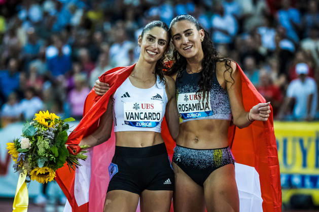 ZÜRICH, SWITZERLAND - AUGUST 27: Veronica Vancardo of Switzerland (SUI) and Valentina Rosamilia of Switzerland (SUI) pose after the womens 800 m at Diamond League: Weltklasse Zürich on August 27, 2026 in the Stadion Letzigrund, Zürich, Switzerland. Copyright: xUlfxSchillerx