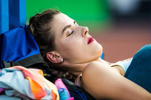 ZÜRICH, SWITZERLAND - AUGUST 27: Yaroslava Mahuchikh of Ukraine (UKR) rests during the womens high jump at Diamond League: Weltklasse Zürich on August 27, 2026 in the Stadion Letzigrund, Zürich, Switzerland. Copyright: xUlfxSchillerx