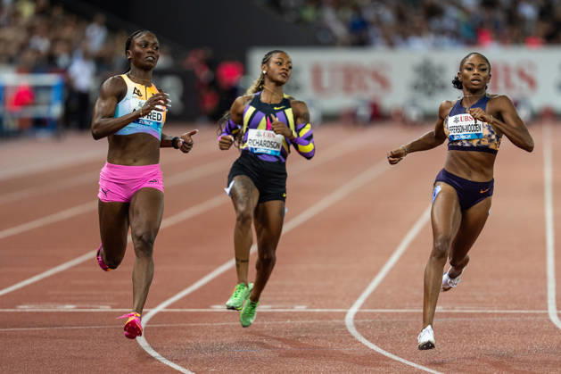 Athletics Diamond League meet in Letzigrund Stadium, Zurich, Switzerland Julien ALFRED from Saint Lucia wins the womens 100m in 10.70s (NR) ahead of Sha Carri RICHARDSON and Melissa JEFFERSON-WOODEN at the Weltklasse Diamond League meet in Letzigrund Stadium, Zurich, Switzerland on August 27, 2026. ZURICH SWITZERLAND  Copyright: xMatrixxImagesxYonathanxKellermanx