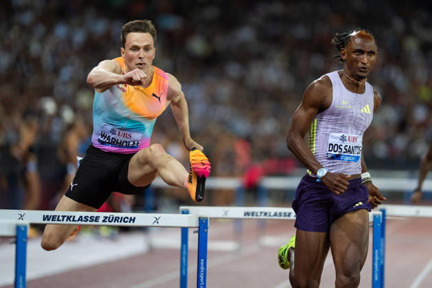 Athletics Diamond League meet in Letzigrund Stadium, Zurich, Switzerland Alison DOS SANTOS from Brazil sets a world record in the mens 400m hurdles ahead of Karsten WARHOLM from Norway at the Weltklasse Diamond League meet in Letzigrund Stadium, Zurich, Switzerland on August 27, 2026. ZURICH SWITZERLAND  Copyright: xMatrixxImagesxYonathanxKellermanx