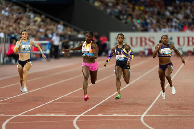 Athletics Diamond League meet in Letzigrund Stadium, Zurich, Switzerland Julien ALFRED from Saint Lucia wins the womens 100m in 10.70s (NR) ahead of Sha Carri RICHARDSON and Melissa JEFFERSON-WOODEN at the Weltklasse Diamond League meet in Letzigrund Stadium, Zurich, Switzerland on August 27, 2026. ZURICH SWITZERLAND  Copyright: xMatrixxImagesxYonathanxKellermanx