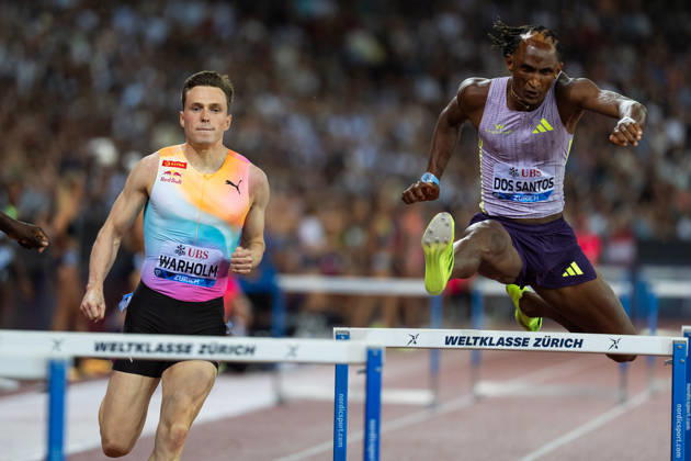 Athletics Diamond League meet in Letzigrund Stadium, Zurich, Switzerland Alison DOS SANTOS from Brazil sets a world record in the mens 400m hurdles ahead of Karsten WARHOLM from Norway at the Weltklasse Diamond League meet in Letzigrund Stadium, Zurich, Switzerland on August 27, 2026. ZURICH SWITZERLAND  Copyright: xMatrixxImagesxYonathanxKellermanx