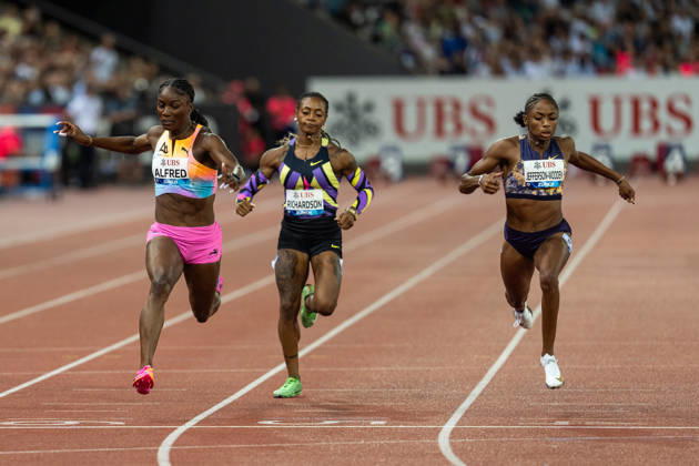 Athletics Diamond League meet in Letzigrund Stadium, Zurich, Switzerland Julien ALFRED from Saint Lucia wins the womens 100m in 10.70s (NR) ahead of Sha Carri RICHARDSON and Melissa JEFFERSON-WOODEN at the Weltklasse Diamond League meet in Letzigrund Stadium, Zurich, Switzerland on August 27, 2026. ZURICH SWITZERLAND  Copyright: xMatrixxImagesxYonathanxKellermanx