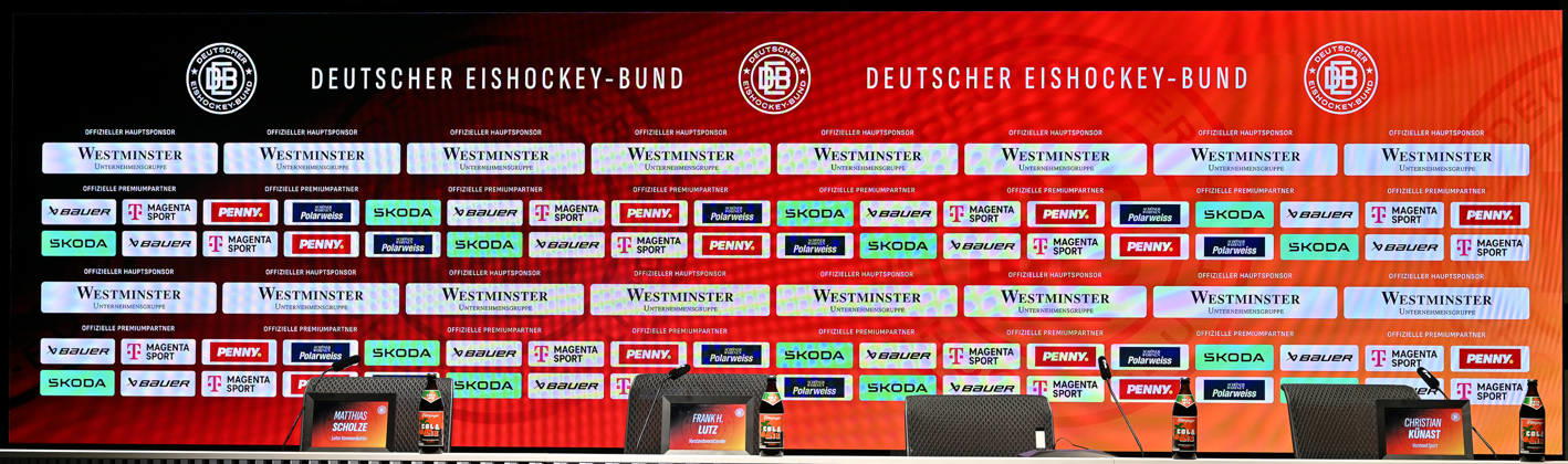 DEB Pressekonferenz; 27.08.2026 MUNICH, GERMANY - 27. AUGUST: im Pressesraum des SAP Garden wird heute der neue Eishockey Bundestrainer vorgestellt Symbolbild Symbolfoto Copyright: xBEAUTIFULxSPORTS Goldbergx