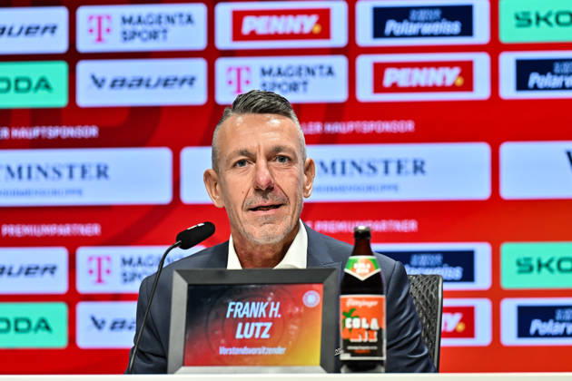 DEB Pressekonferenz; 27.08.2026 MUNICH, GERMANY - 27. AUGUST: im Bild der Vorstandsvorsitzende des DEB - Frank H. LUTZ auf der Pressekonferenz im SAP Garden in München Copyright: xBEAUTIFULxSPORTS Goldbergx