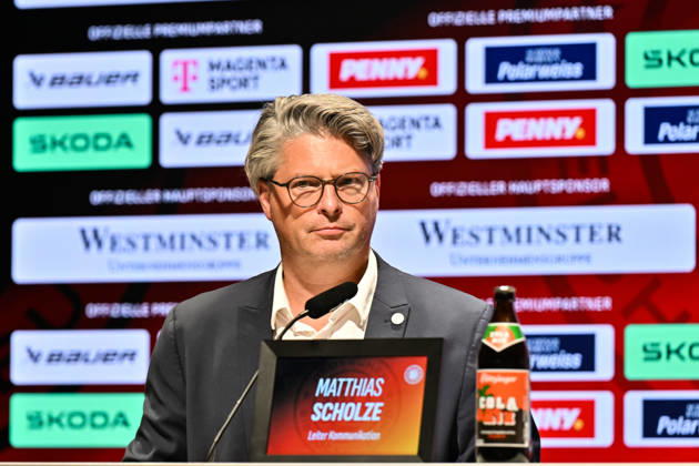 DEB Pressekonferenz; 27.08.2026 MUNICH, GERMANY - 27. AUGUST: im Bild der Leiter Kommunikation des DEB - Matthias SCHOLZE auf der Pressekonferenz im SAP Garden in München Copyright: xBEAUTIFULxSPORTS Goldbergx