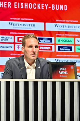 DEB Pressekonferenz; 27.08.2026 MUNICH, GERMANY - 27. AUGUST: im Bild der neue Eishockey Bundestrainer der deutschen Nationalmannschaft - Andre RANKEL auf der Pressekonferenz im SAP Garden in München Copyright: xBEAUTIFULxSPORTS Goldbergx
